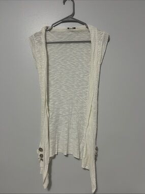 Wet Seal Cream Sleeveless Open Drape Cardigan with Button Detail